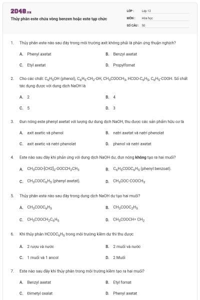 Thủy phân este chứa vòng benzen hoặc este tạp chức