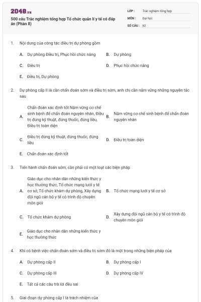 500 câu Trắc nghiệm tổng hợp Tổ chức quản lí y tế có đáp án (Phần 8)
