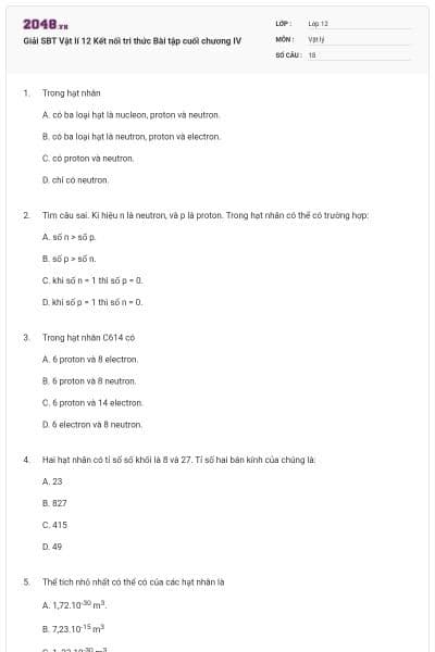 Giải SBT Vật lí 12 Kết nối tri thức Bài tập cuối chương IV