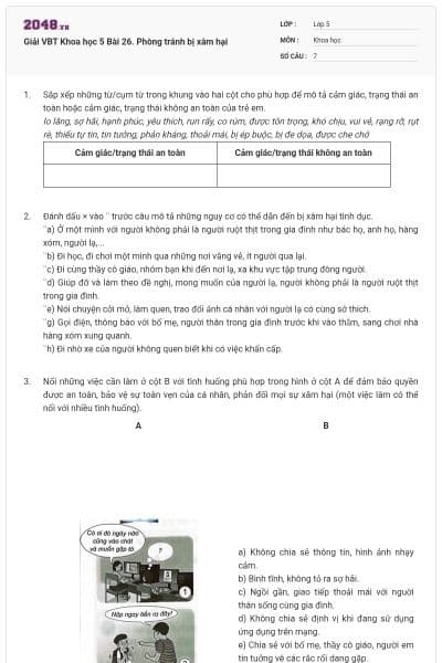 Giải VBT Khoa học 5 Bài 26. Phòng tránh bị xâm hại