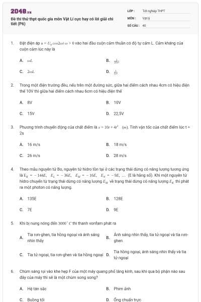 Đề thi thử thpt quốc gia môn Vật Lí cực hay có lời giải chi tiết (P6)