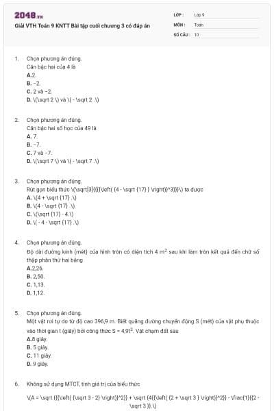 Giải VTH Toán 9 KNTT Bài tập cuối chương 3 có đáp án