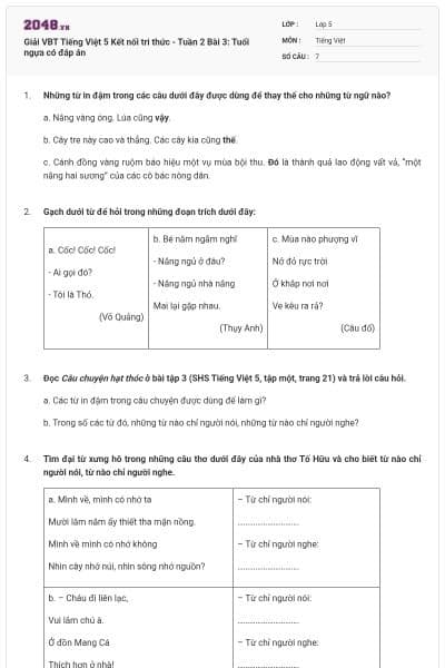 Giải VBT Tiếng Việt 5 Kết nối tri thức - Tuần 2 Bài 3: Tuổi ngựa có đáp án