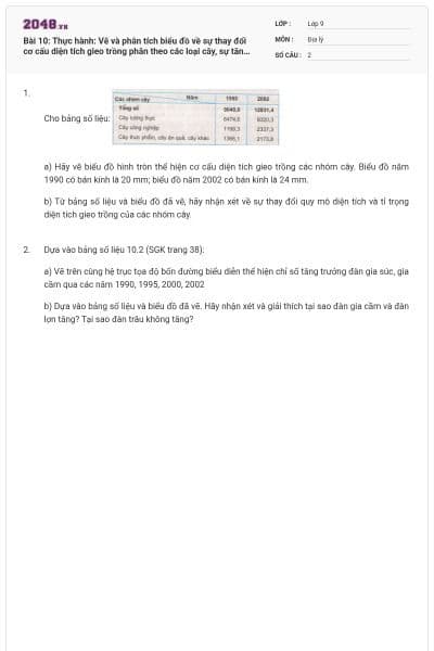 Bài 10: Thực hành: Vẽ và phân tích biểu đồ về sự thay đổi cơ cấu diện tích gieo trồng phân theo các loại cây, sự tăng trưởng đàn gia súc, gia cầm
