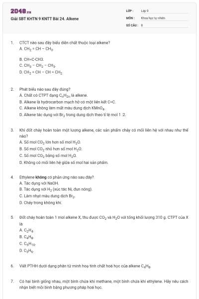 Giải SBT KHTN 9 KNTT Bài 24. Alkene