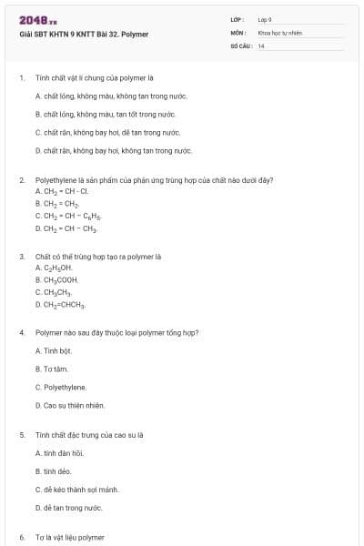 Giải SBT KHTN 9 KNTT Bài 32. Polymer