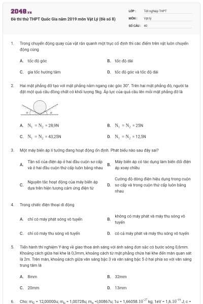 Đề thi thử THPT Quốc Gia năm 2019 môn Vật Lý (Đề số 8)