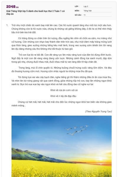 Giải Tiếng Việt lớp 5 dành cho buổi học thứ 2 Tuần 1 có đáp án