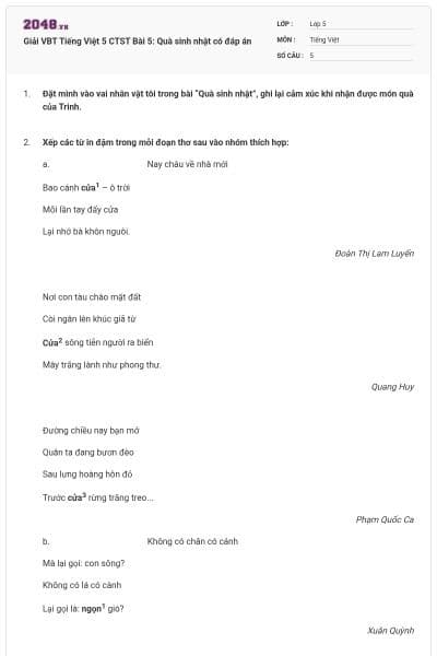 Giải VBT Tiếng Việt 5 CTST Bài 5: Quà sinh nhật có đáp án