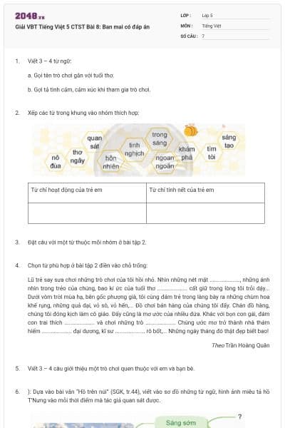 Giải VBT Tiếng Việt 5 CTST Bài 8: Ban mai có đáp án