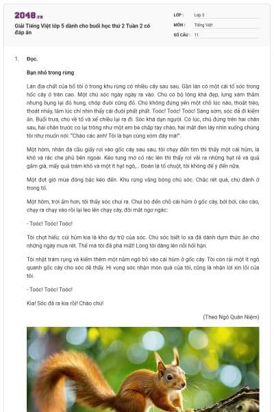 Giải Tiếng Việt lớp 5 dành cho buổi học thứ 2 Tuần 2 có đáp án
