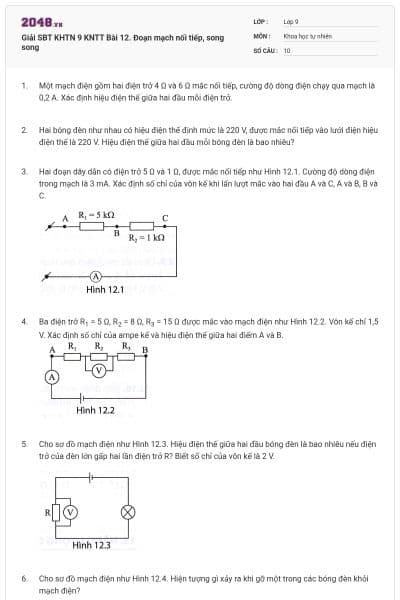 Giải SBT KHTN 9 KNTT Bài 12. Đoạn mạch nối tiếp, song song