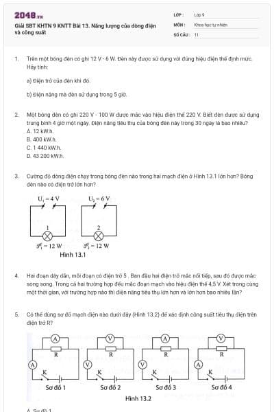 Giải SBT KHTN 9 KNTT Bài 13. Năng lượng của dòng điện và công suất