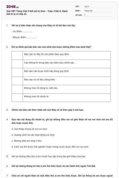 Giải VBT Tiếng Việt 5 Kết nối tri thức - Tuần 4 Bài 8: Hành tinh kì lạ có đáp án