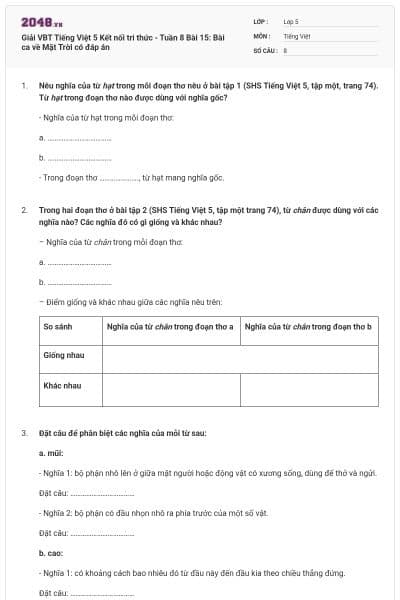 Giải VBT Tiếng Việt 5 Kết nối tri thức - Tuần 8 Bài 15: Bài ca về Mặt Trời có đáp án