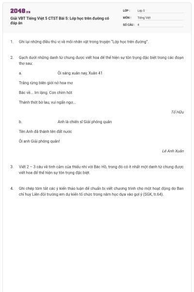 Giải VBT Tiếng Việt 5 CTST Bài 5: Lớp học trên đường có đáp án