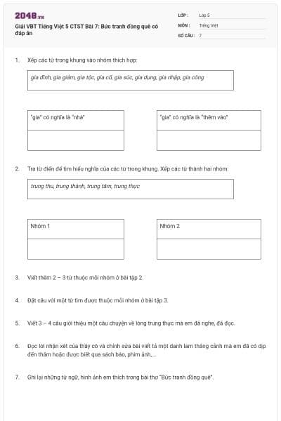 Giải VBT Tiếng Việt 5 CTST Bài 7: Bức tranh đồng quê có đáp án