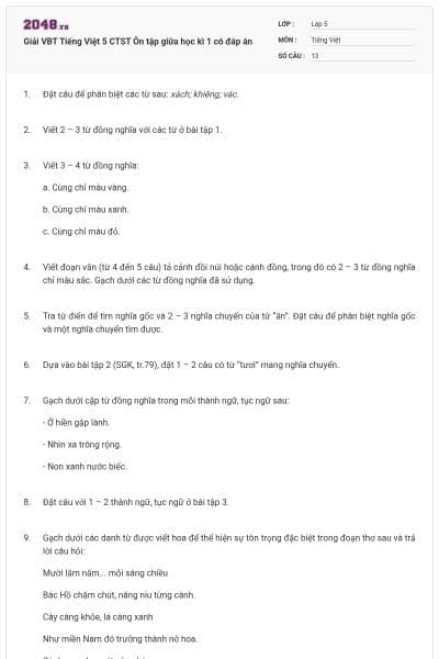 Giải VBT Tiếng Việt 5 CTST Ôn tập giữa học kì 1 có đáp án