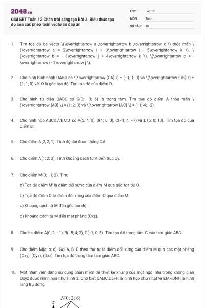 Giải SBT Toán 12 Chân trời sáng tạo Bài 3. Biểu thức tọa độ của các phép toán vectơ có đáp án