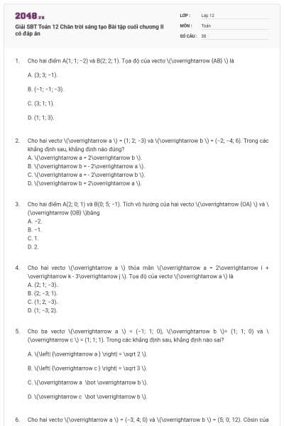 Giải SBT Toán 12 Chân trời sáng tạo Bài tập cuối chương II có đáp án