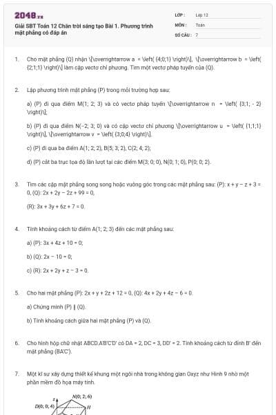 Giải SBT Toán 12 Chân trời sáng tạo Bài 1. Phương trình mặt phẳng có đáp án