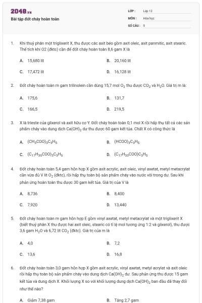 Bài tập đốt cháy hoàn toàn