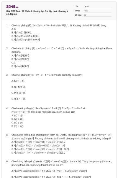 Giải SBT Toán 12 Chân trời sáng tạo Bài tập cuối chương V có đáp án
