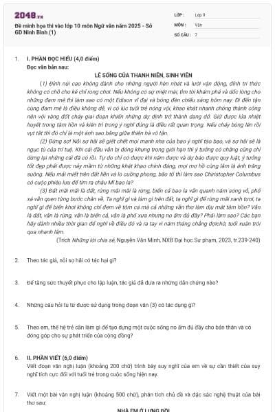 Đề minh họa thi vào lớp 10 môn Ngữ văn năm 2025 - Sở GD Ninh Bình (1)