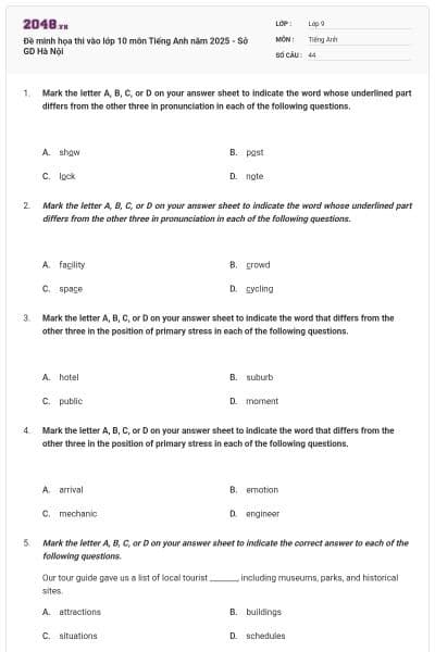 Đề minh họa thi vào lớp 10 môn Tiếng Anh năm 2025 - Sở GD Hà Nội