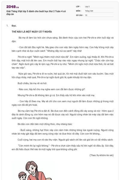 Giải Tiếng Việt lớp 5 dành cho buổi học thứ 2 Tuần 4 có đáp án