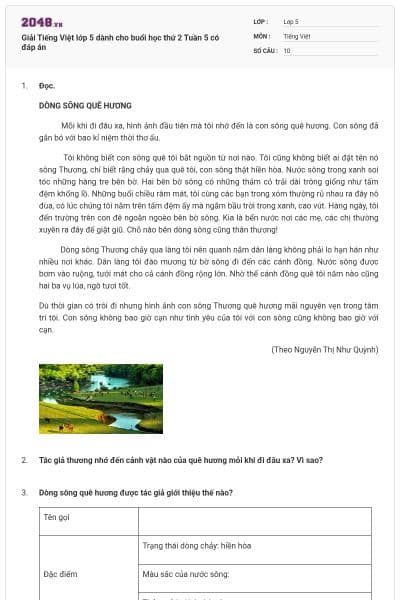 Giải Tiếng Việt lớp 5 dành cho buổi học thứ 2 Tuần 5 có đáp án