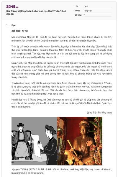 Giải Tiếng Việt lớp 5 dành cho buổi học thứ 2 Tuần 10 có đáp án