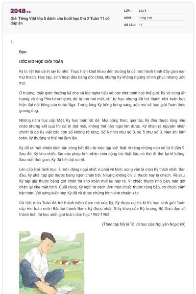 Giải Tiếng Việt lớp 5 dành cho buổi học thứ 2 Tuần 11 có đáp án