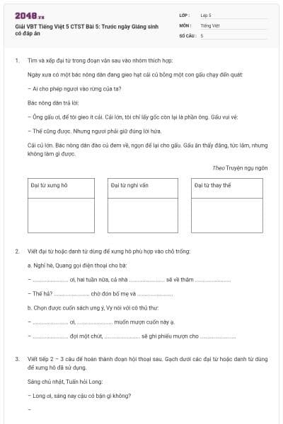 Giải VBT Tiếng Việt 5 CTST Bài 5: Trước ngày Giáng sinh có đáp án