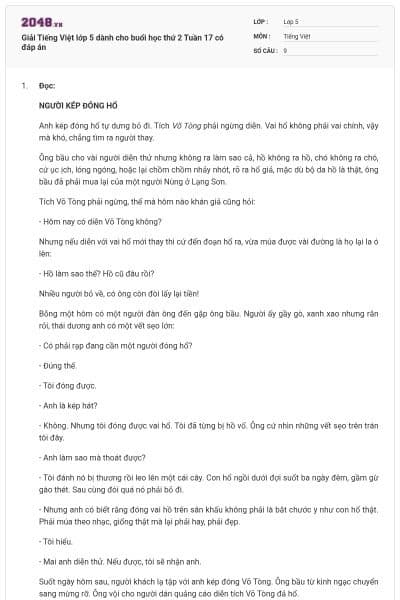 Giải Tiếng Việt lớp 5 dành cho buổi học thứ 2 Tuần 17 có đáp án