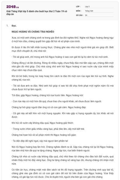 Giải Tiếng Việt lớp 5 dành cho buổi học thứ 2 Tuần 19 có đáp án