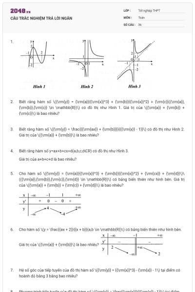 CÂU TRẮC NGHIỆM TRẢ LỜI NGẮN