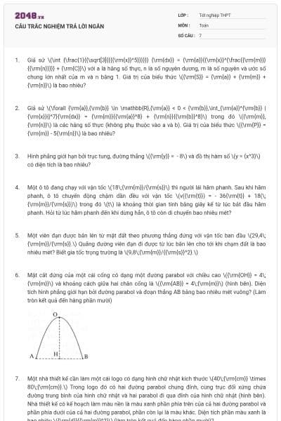 CÂU TRẮC NGHIỆM TRẢ LỜI NGẮN