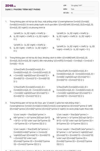 DẠNG 2. PHƯƠNG TRÌNH MẶT PHẲNG