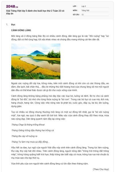 Giải Tiếng Việt lớp 5 dành cho buổi học thứ 2 Tuần 23 có đáp án