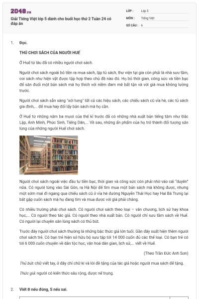 Giải Tiếng Việt lớp 5 dành cho buổi học thứ 2 Tuần 24 có đáp án