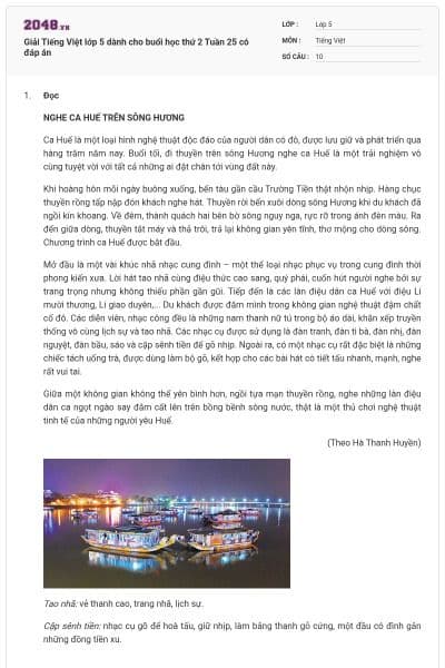 Giải Tiếng Việt lớp 5 dành cho buổi học thứ 2 Tuần 25 có đáp án