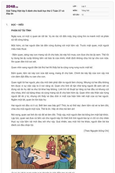 Giải Tiếng Việt lớp 5 dành cho buổi học thứ 2 Tuần 27 có đáp án