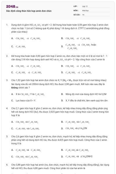 Xác định công thức hỗn hợp amin đơn chức