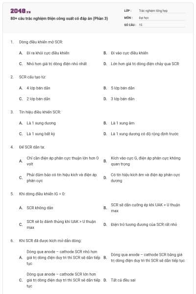 80+ câu trắc nghiệm Điện công suất có đáp án (Phần 3)
