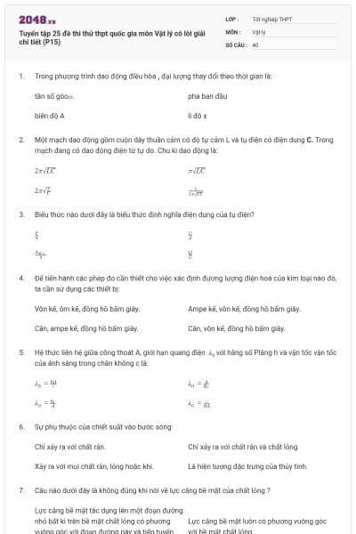 Tuyển tập 25 đề thi thử thpt quốc gia môn Vật lý có lời giải chi tiết (P15)