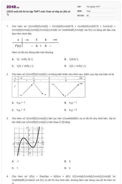 (2025 mới) Đề thi ôn tập THPT môn Toán có đáp án (Đề số 1)
