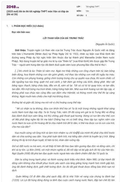 (2025 mới) Đề ôn thi tốt nghiệp THPT môn Văn có đáp án (Đề số 26)