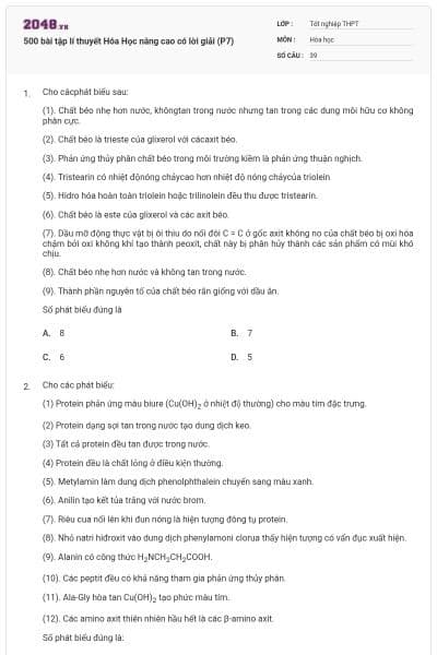 500 bài tập lí thuyết Hóa Học nâng cao có lời giải (P7)
