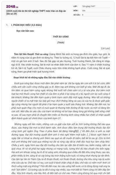 (2025 mới) Đề ôn thi tốt nghiệp THPT môn Văn có đáp án (Đề số 29)